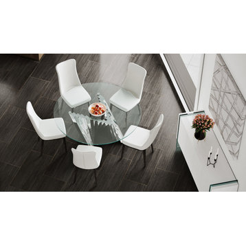 Modern Falcone 59" Round Dining Table Clear Glass Polished Stainless Steel Base