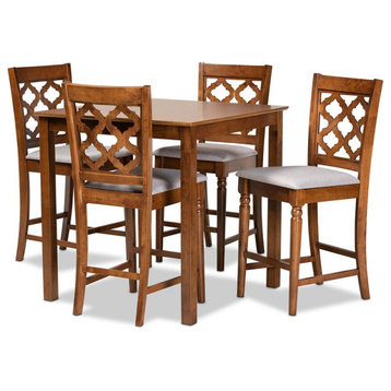 Baxton Studio Grey Fabric Upholstered and Brown Finished Wood 5-Piece Pub Set