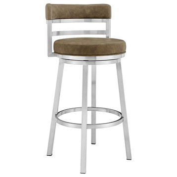 Contemporary Bar Stool, Comfortable Padded Seat and Rounded Back, Green, Bar