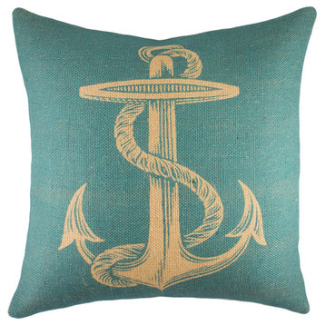 Anchor With Rope Burlap Pillow, Blue