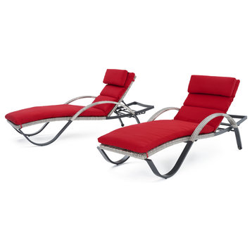 Cannes 2 Piece Aluminum Outdoor Patio Chaise Lounge Chairs, Sunset Red