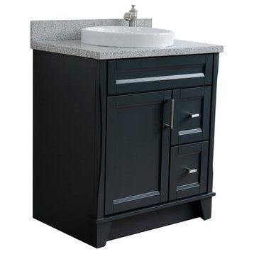 31" Single Sink Vanity, Dark Gray Finish With Gray Granite With Round Sink