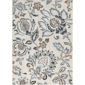 Stella Traditional Floral Cream Rectangle Area Rug, 9'x12'