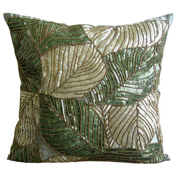 Olive Green Living Room Pillow Covers Art Silk 20"x20" Leaf, Green Camouflage