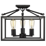 Golden Lighting - Golden Lighting 2072-SF BLK Wesson - 3 Light Semi-Flush Mount - Wesson is a clean contemporary collection with a smooth black finish. The industrial look is enhanced by the exposed medium-based bulbs inside the square tubing of the open, geometric cages. Complete the modern, rustic look by installing Edison Bulbs. This flush mount is perfect for hallways and foyers.  Assembly Required: Yes  Canopy Included: Yes  Canopy Diameter: 5 x 5 x 1  Dimable: YesWesson Three Light Semi-Flush Mount Black *UL Approved: YES *Energy Star Qualified: n/a  *ADA Certified: n/a  *Number of Lights: Lamp: 3-*Wattage:60w Medium Base bulb(s) *Bulb Included:No *Bulb Type:Medium Base *Finish Type:Black