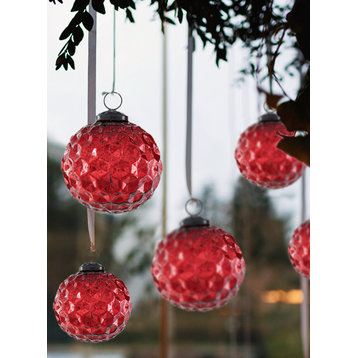 Set of Gold / Red / Antique White Glass Ball Ornaments, Set of 4 - Red