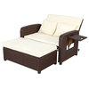 2 Piece Patio Outdoor Wicker Rattan Love Seat Sofa Daybed Set with Ottoman