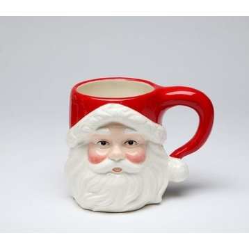 Set of Four Red Santa Claus Face with White Beard Mugs Collectible