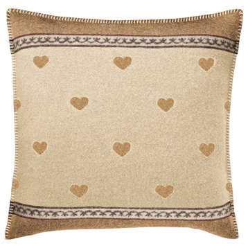 Boiled Wool Toile Pillow 17" x 17" A HEART1, Cream