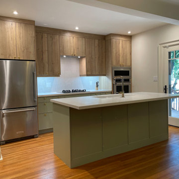 IKEA Kitchen with Custom White Oak and Sage Green Doors by Allstyle