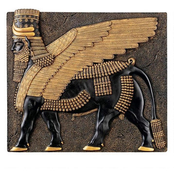 Classic Ancient Egyptian Collectible Assyrian Winged Bull Wall Sculpture Decor