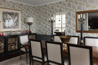 Enclosed dining room - large transitional dark wood floor and brown floor enclosed dining room idea in Toronto with multicolored walls and no fireplace