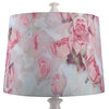 White Poly Res" Table Lamp With Pink and Green Floral Shade