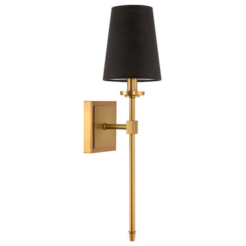 Kira Home Torche 20" Wall Sconce/Wall Light + Black Linen Shade, Warm Brass