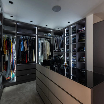 Luxury Walk-in Wardrobe and Bespoke Tv Unit Supplied by Inspired Elements