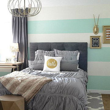 An Aqua, Gold, and Gray Guest Bedroom