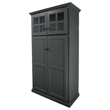 Traditional Pantry with Upper Cabinet Storage, Iron Ore