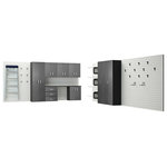Flow Wall - 9-Piece Deluxe Cabinet Set Garage Organization System, White and Silver - The Deluxe is a one-stop solution for getting your workshop organized. Use the Deluxe in the garage or shop to customize the best design for your space using 168 square feet of wall panel, eight cabinets and more than 20 accessories for storing, shelving and more. The Deluxe, and other products from Flow Wall System, help your floor plan achieve more function with good-looking storage solutions.