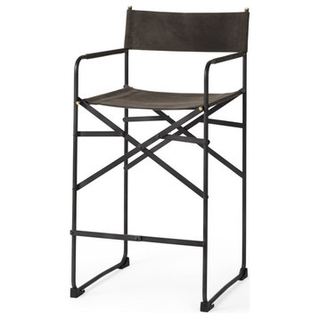 Espresso Leather Director's Chair Counter Stool