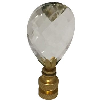 Small Diamond Swiss Cut Clear K9 Crystal Lamp Finial With Polished Brass Base, S