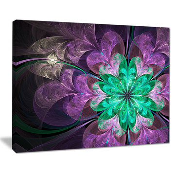 "Glittering Purple Green Fractal Flower" Large Canvas Print, 20"x12"