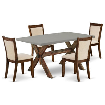 X796MZN32-5 Dining Table and 4 Light Beige Chairs - Distressed Jacobean Finish