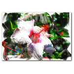 Ready2HangArt - "Tropical Hibiscus" Canvas Wall Art - This abstract hibiscus flower canvas art, has soft strokes of color and balancing with a radiant centerpiece. It is fully finished, arriving ready to hang on the wall of your choice.