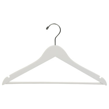White Rubberized Wooden Suit Hanger With Bar, Box of 25