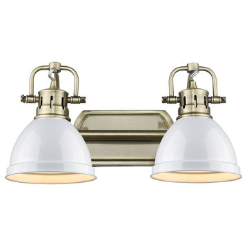 Duncan 2-Light Bath Vanity Light, Aged Brass, White