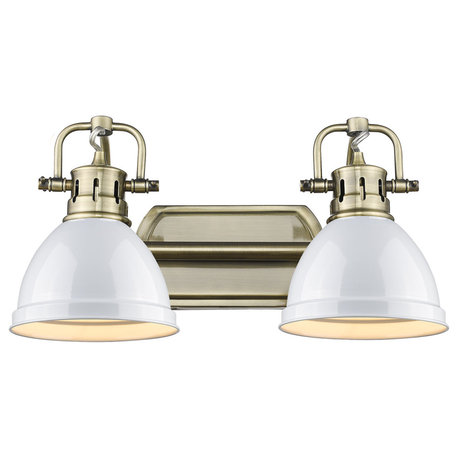 Duncan 2-Light Bath Vanity Light, Aged Brass, White