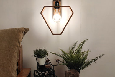 Hexad Brown Wooden Wall Light