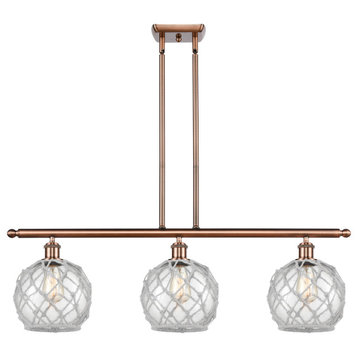 Farmhouse Rope 3-Light Island-Light, Antique Copper, Clear Glass With White Rope