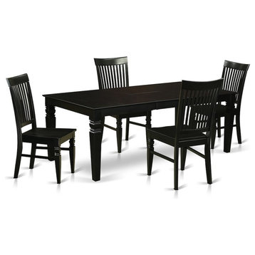 5-Piece Dining Set With a Kitchen Table and 4 Wood Chairs, Black