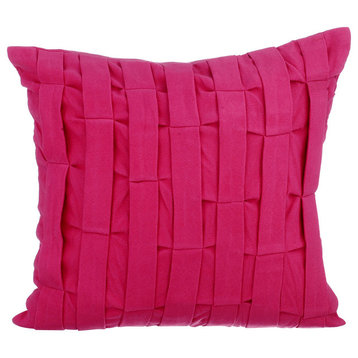 Textured Pintucks 22"x22" Suede Fabric Fuchsia Pink Pillow Cover, Pink Love Tune