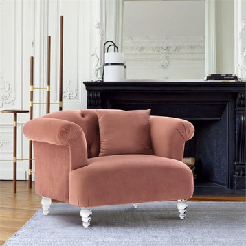 Armen Living Elegance Tufted Contemporary Velvet & Acrylic Chair in Blush