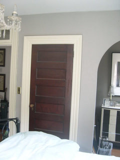 Dark Stained Doors With White Trim Okay