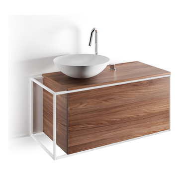 Wall Mounted Single Sink Bathroom Vanity Walnut/ Black