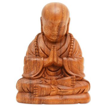 Little Buddha Praying Wood Sculpture, Indonesia