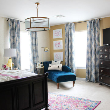 Pink and Blue Transitional Bedroom