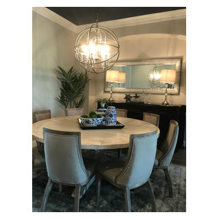 Modern dining area with white and grey color scheme - Transitional ...