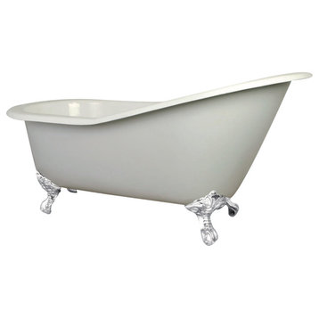 61" Cast Iron Single Slipper Clawfoot Tub w/7" Faucet Drillings, White