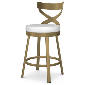 Sculpted Back Gold Frame w/Faux Leather Seat Swivel Bar Counter Stool, Gold With