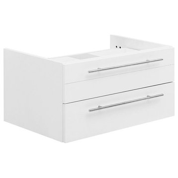 Fresca Lucera 30" Wall Hung Vessel Sink Solid Wood Bathroom Cabinet in White