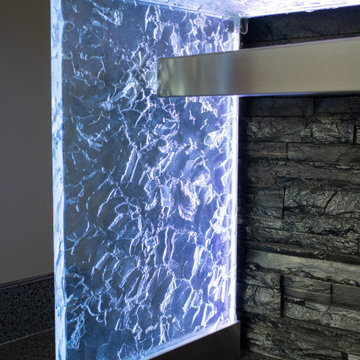 Glass table with LED lights in luxurious residential condo
