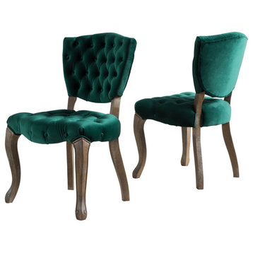 GDF Studio Elizabeth Tufted New Velvet Fabric Dining Chairs, Set of 2, Dark Gree
