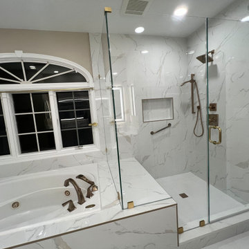 Bright Marble-Look Primary Bathroom Remodel in Vienna, VA