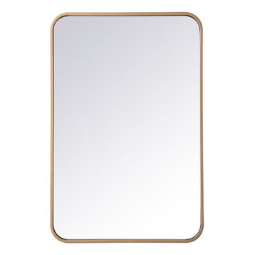 Ellis Soft Corner Metal Rectangular Mirror, Brass, 20"x30"