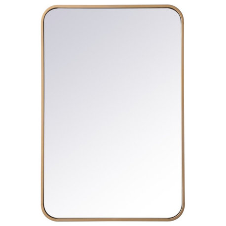 Ellis Soft Corner Metal Rectangular Mirror, Brass, 20"x30"