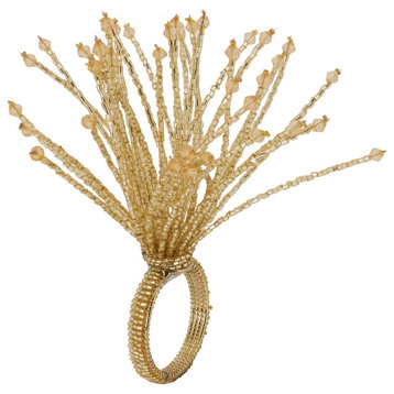 Napkin Rings With Beaded Burst Design, Set of 4, Gold