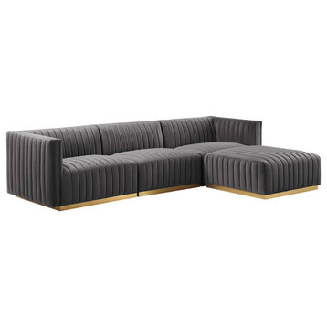 Conjure Channel Tufted Velvet 4-Piece Sectional, Gold Gray